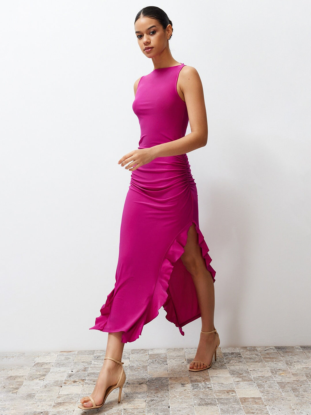 Round Neck Bodycon Midi Dress