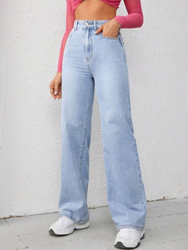 High Waist Wide Leg Jeans- Ice Blue