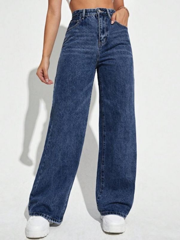 High Waist Wide Leg Jeans- Dark Blue