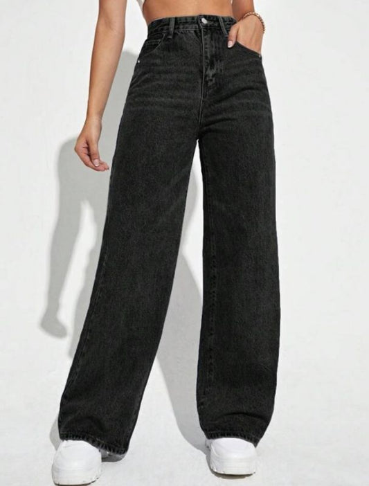 High Waist Wide Leg Jeans - Black