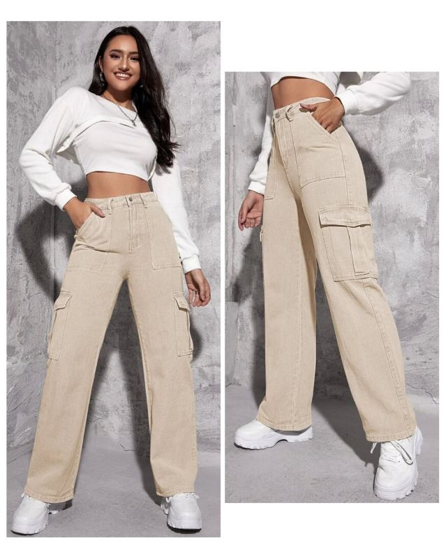 Combo of 2 Jeans (High Waist Wide Leg + Cargo)