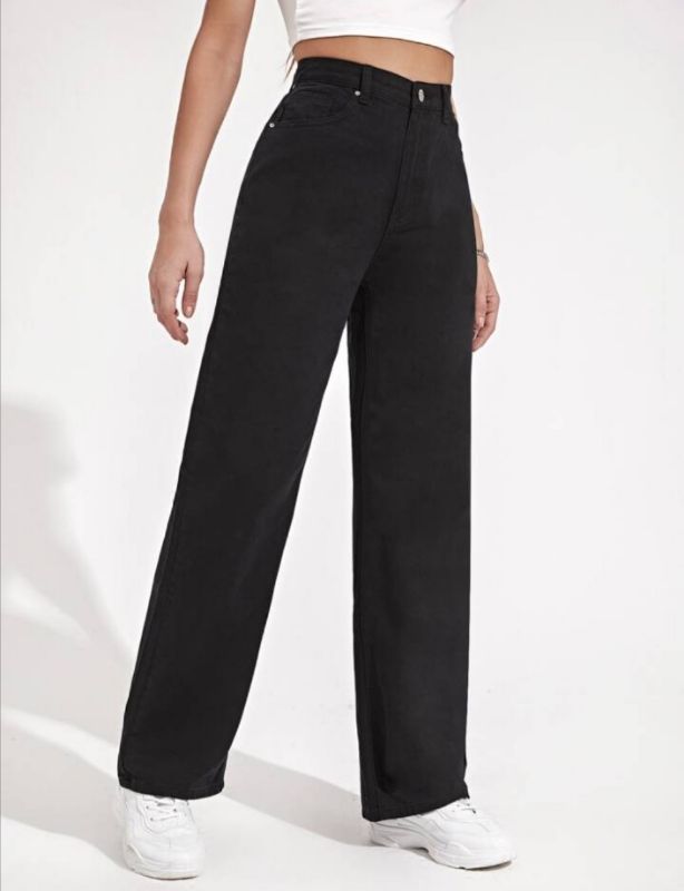 High Waist Straight Leg Jeans - Black