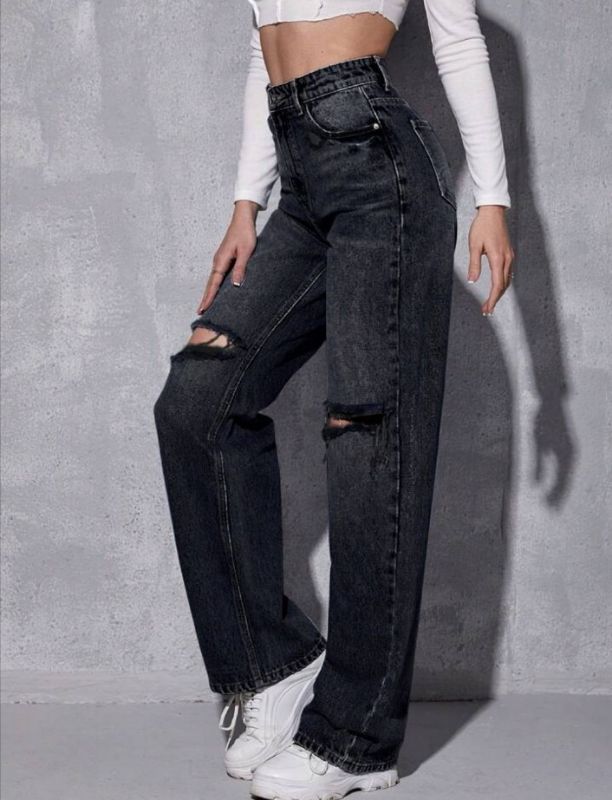 Combo of 2 Jeans (High Waist Wide Leg + Knee Cut)
