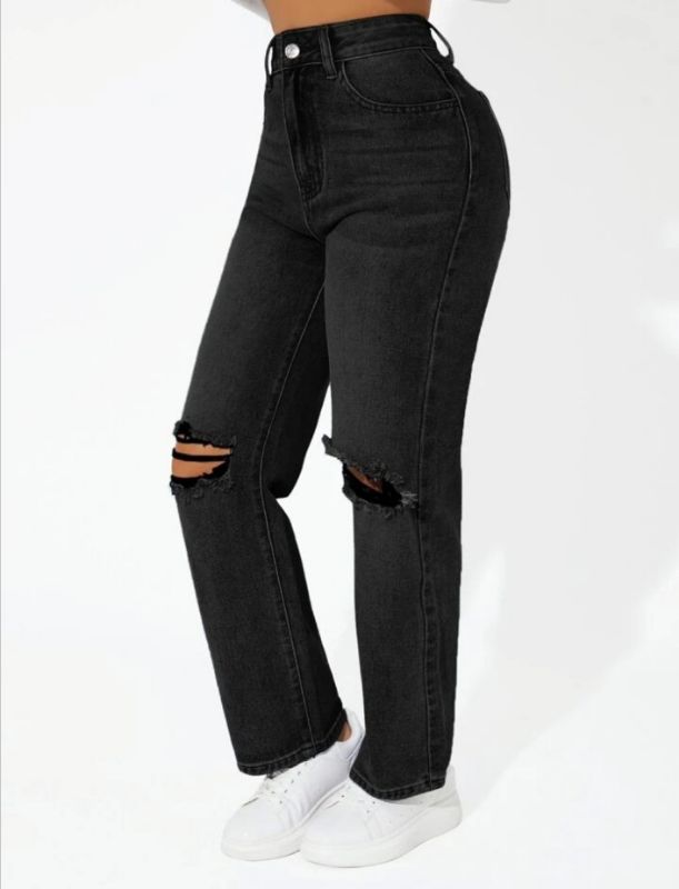 Mom Knee Cut Jeans - Black