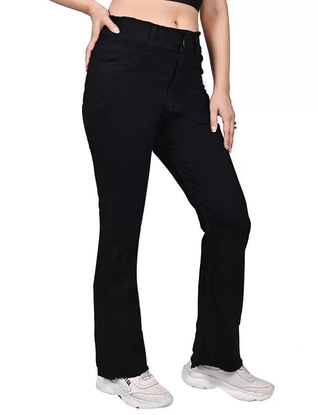 Women Flared Mid Rise Black Jeans