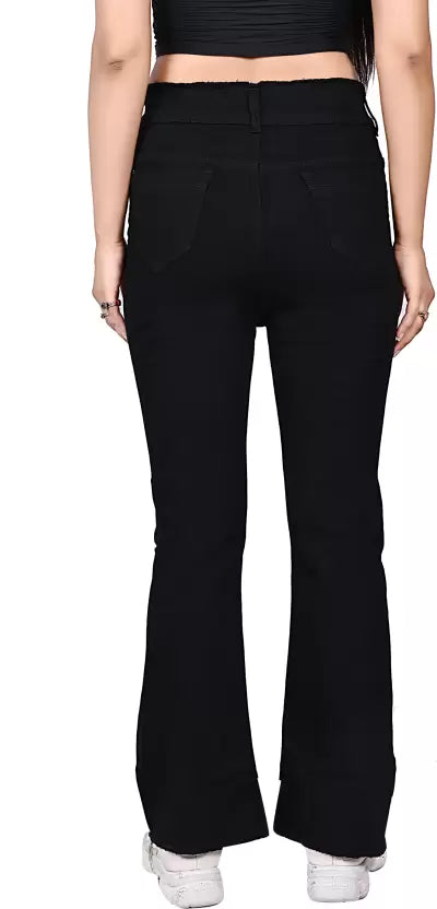 Women Flared Mid Rise Black Jeans