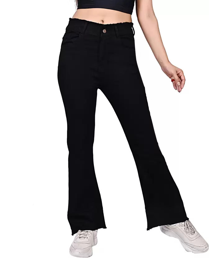 Women Flared Mid Rise Black Jeans