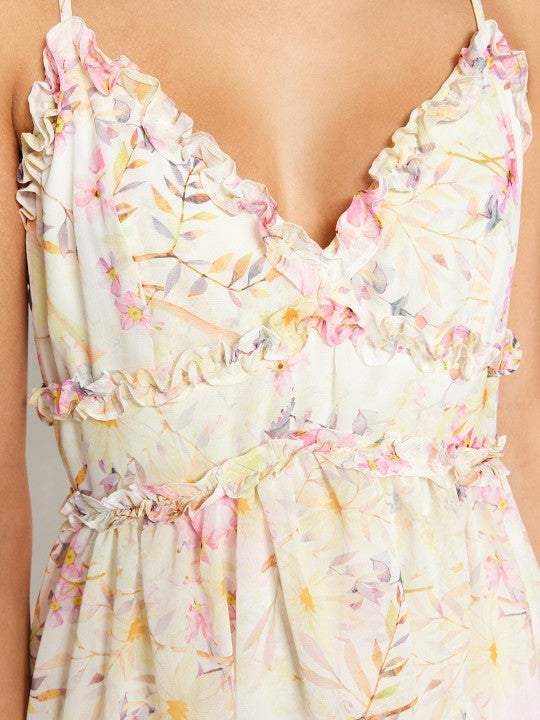 Floral Print Shoulder Straps Fit & Flare Maxi Dress