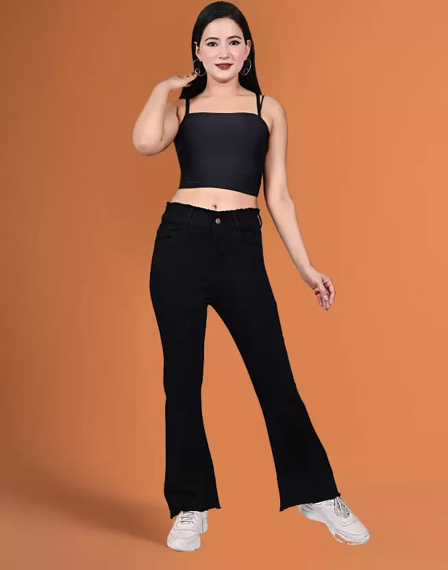 Women Flared Mid Rise Black Jeans