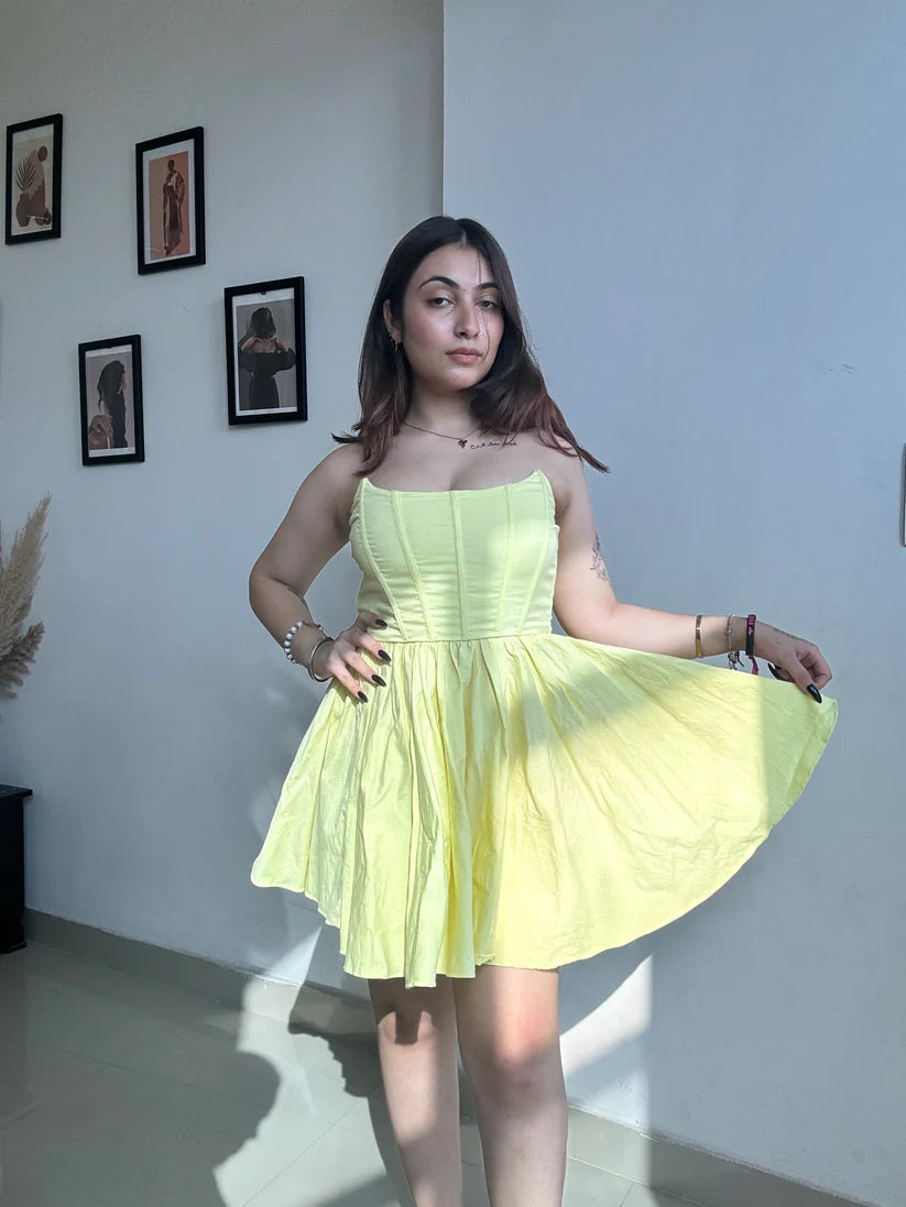 yellow corset mini dress