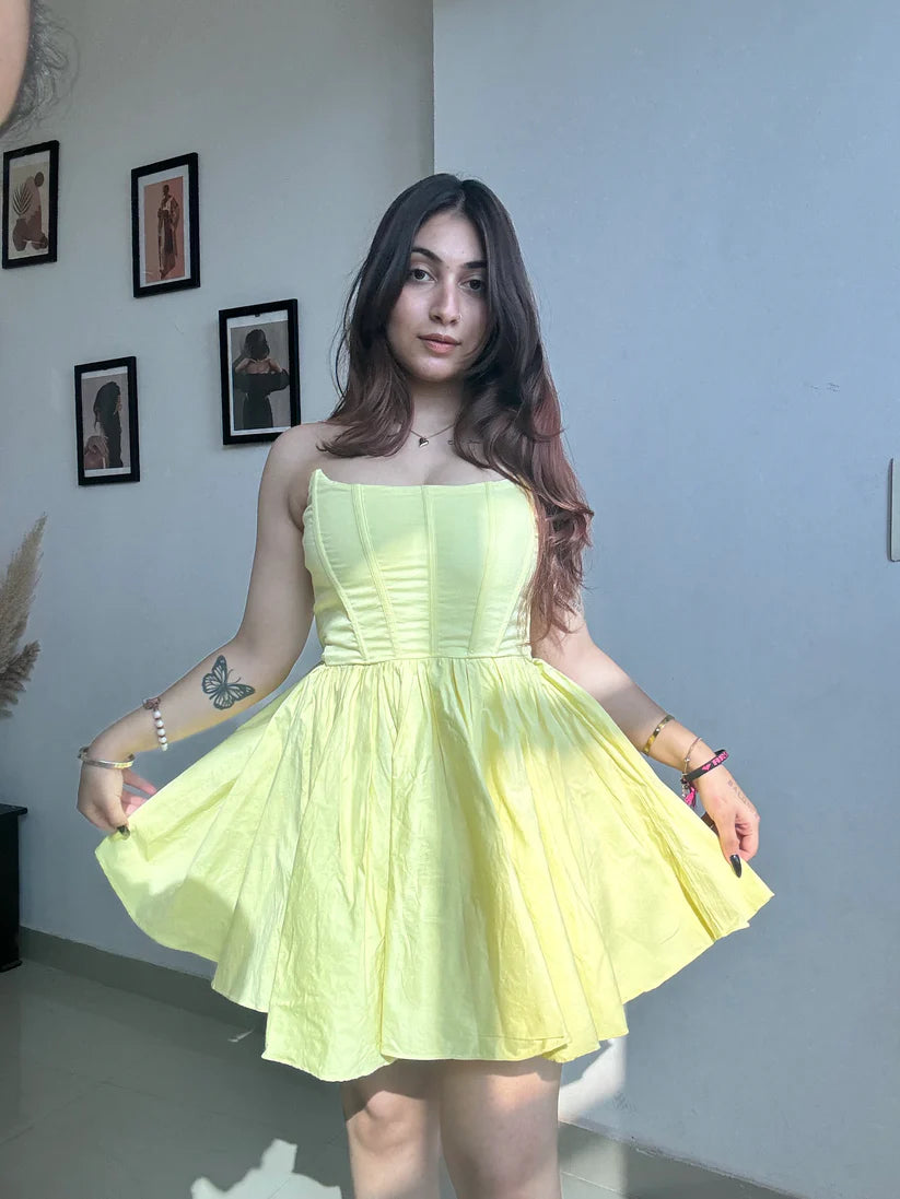 yellow corset mini dress