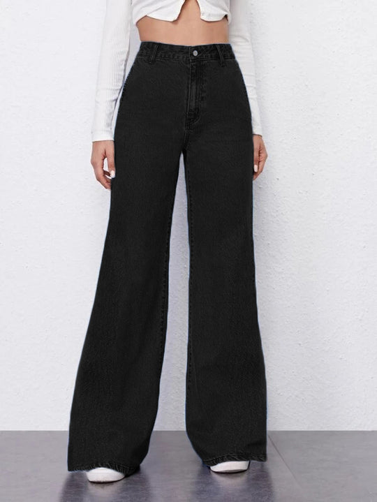 Black Plazo Fall Wide Leg High Rise Jeans