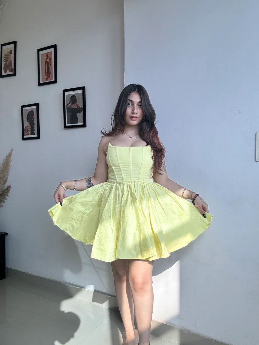 yellow corset mini dress