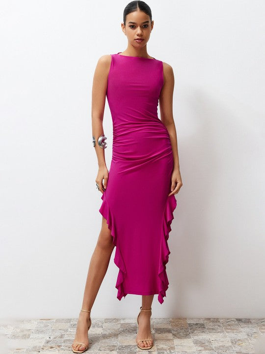 Round Neck Bodycon Midi Dress