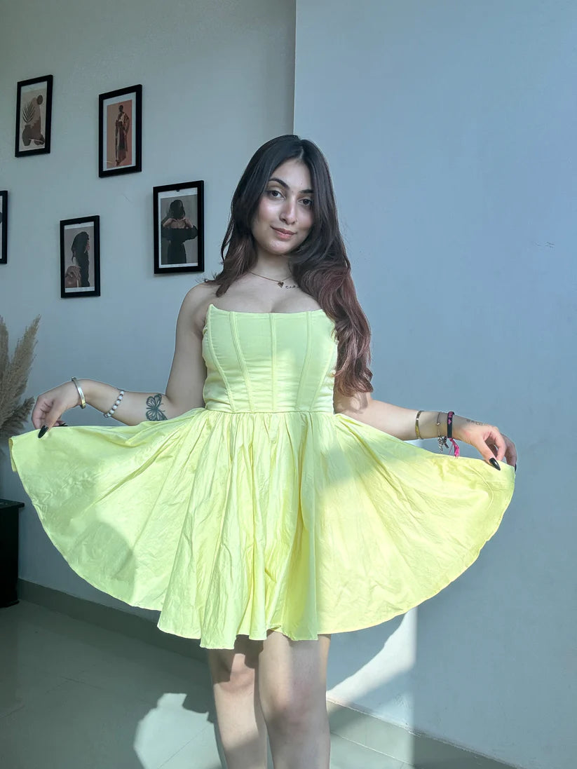 yellow corset mini dress