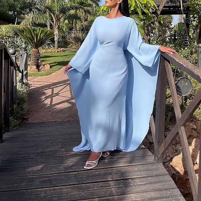 Kaftan Dress Women's Muslim Prayer Dress High Neck Long Sleeve Maxi Dress