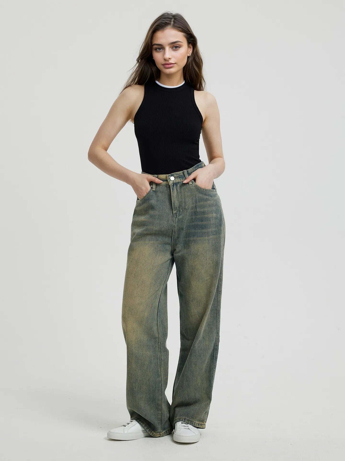 High Waist Straight Leg Jeans