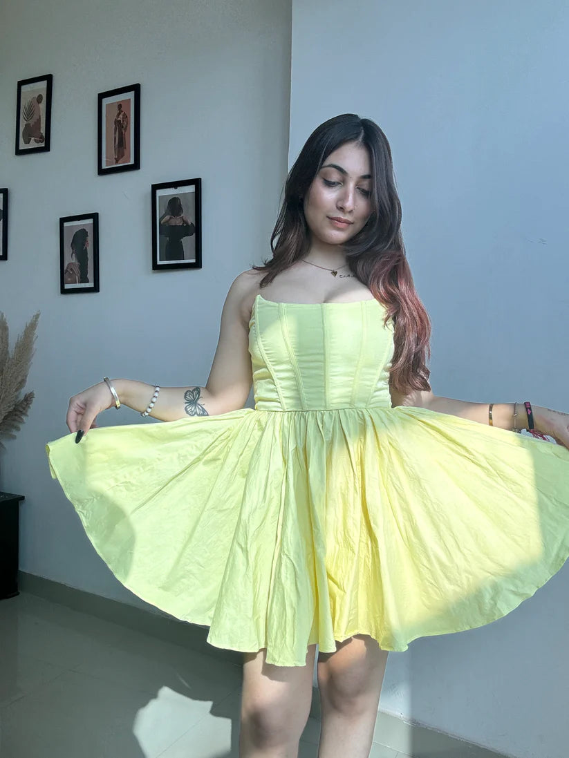 yellow corset mini dress