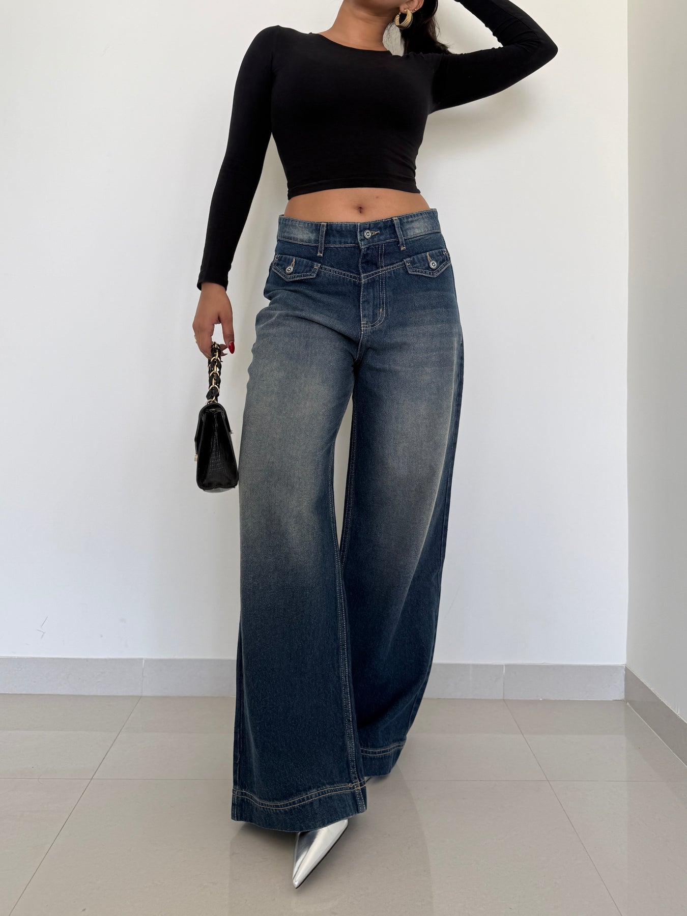 School Tinted Wash Baggy Wide leg Jeans