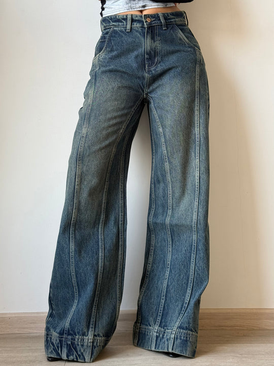 Tinted Vintage Washed Wide Leg Baggy Jeans