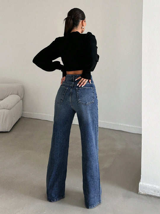 Dark Horizon Stone Wash Wide Leg Jeans