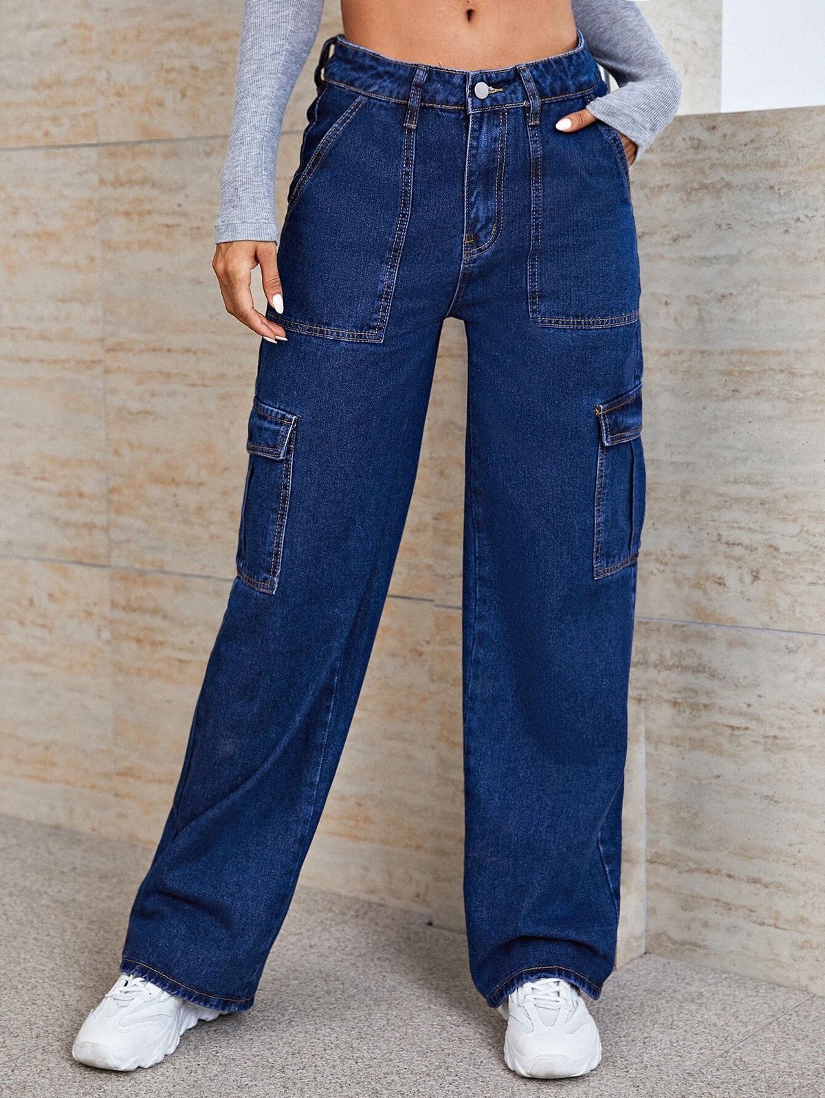 Trendy Highwaist Cargo Denim Whip Stich 6 pockets