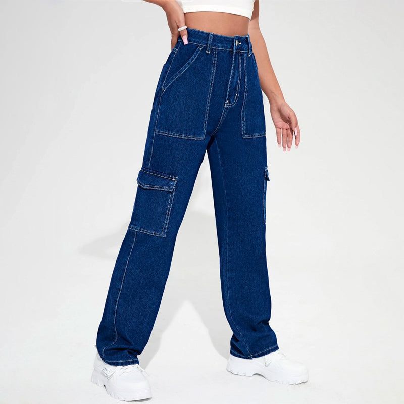 Trendy Highwaist Cargo Denim Whip Stich 6 pockets