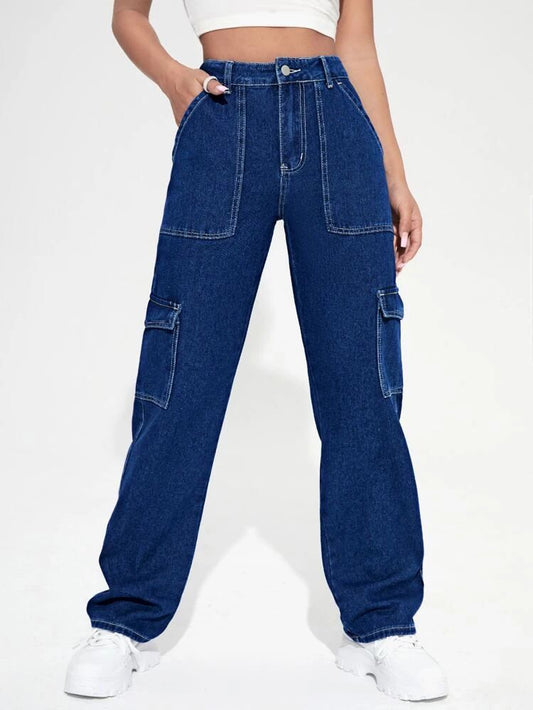 Trendy Highwaist Cargo Denim Whip Stich 6 pockets