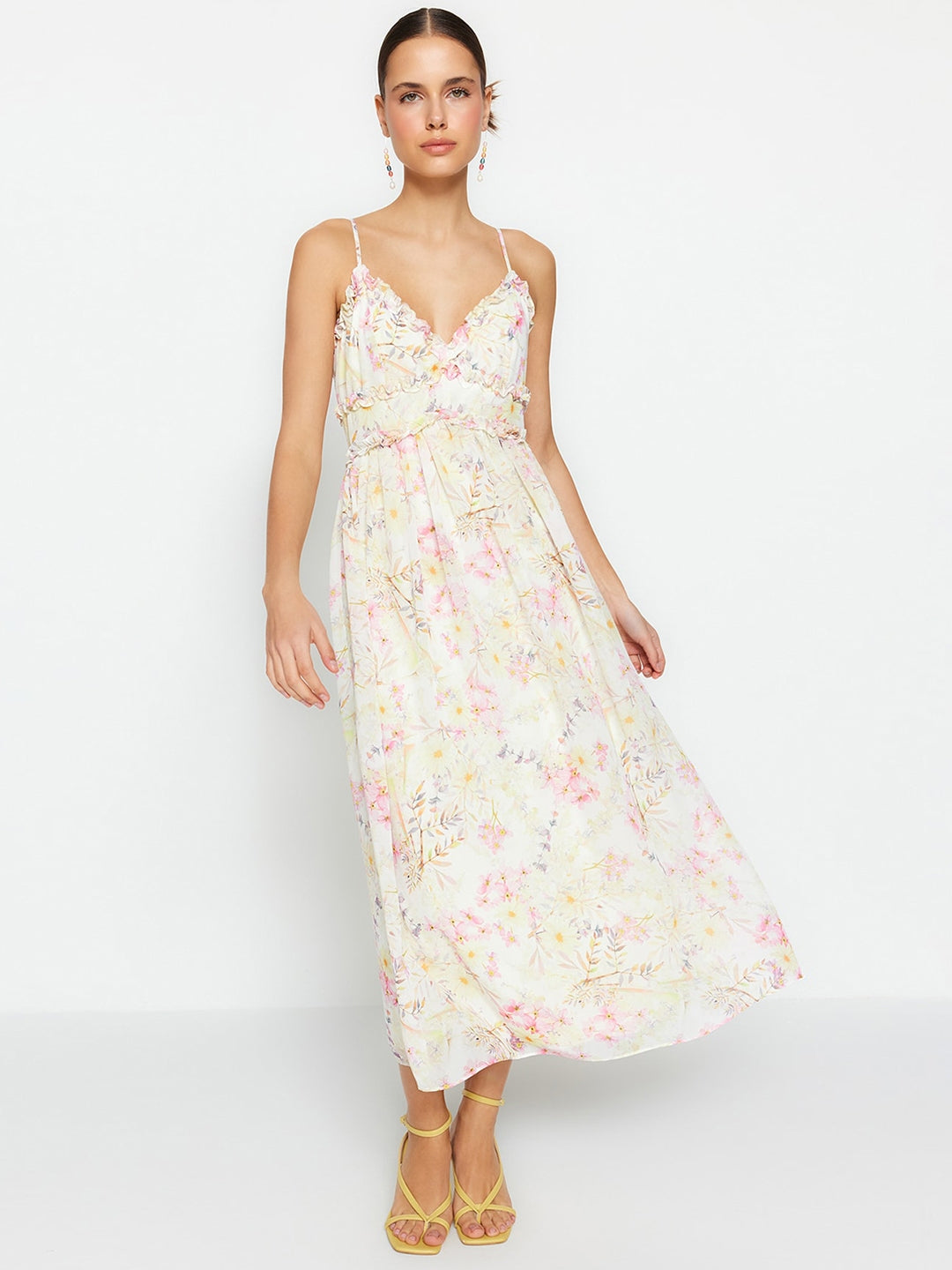 Floral Print Shoulder Straps Fit & Flare Maxi Dress