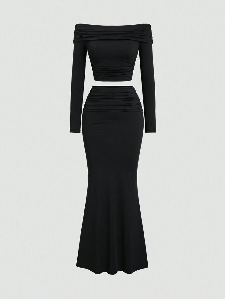 Timeless Black Ruched Two-Piece Set