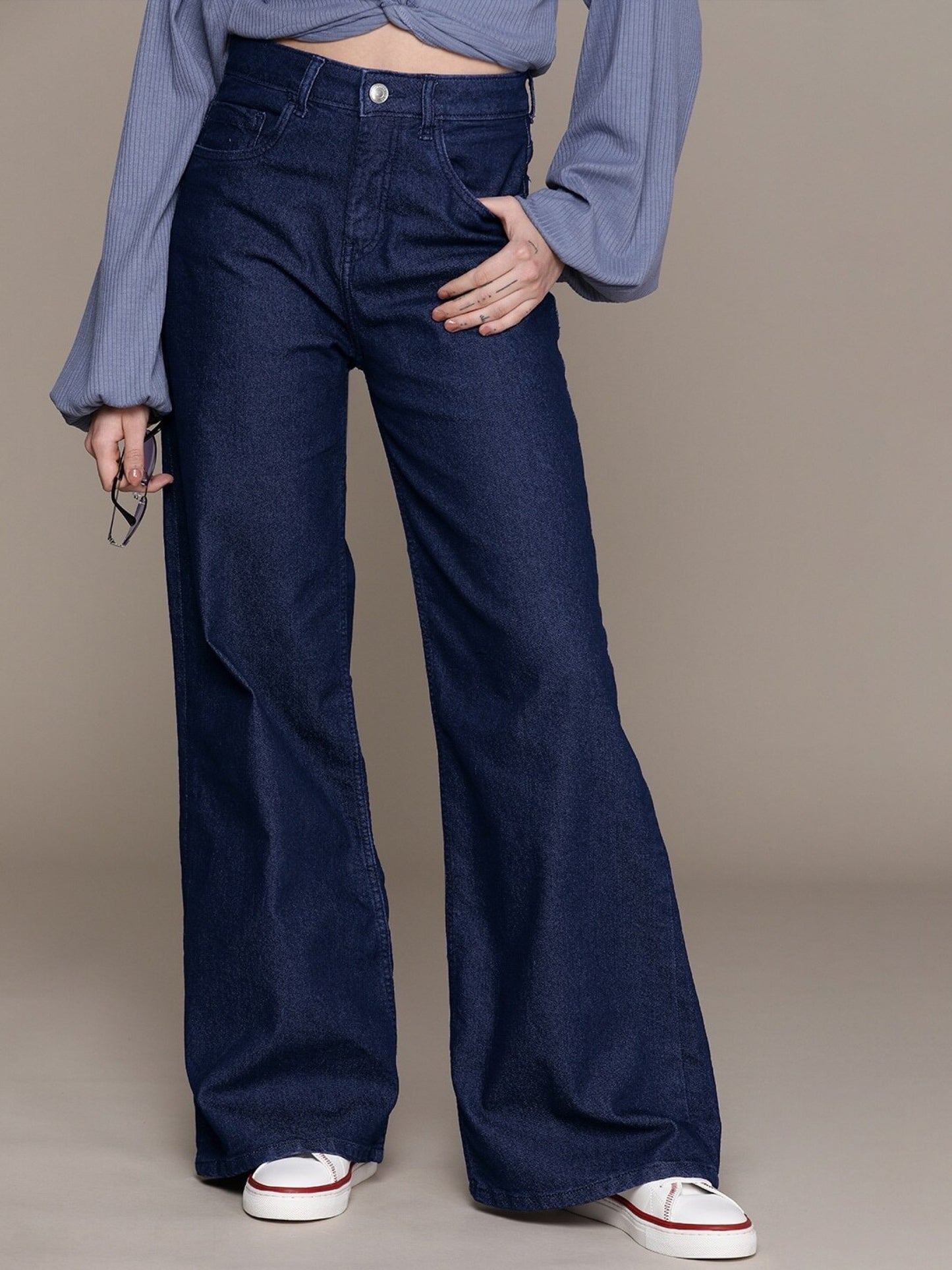 Women Relaxed Fit High Rise Dark Blue Jeans