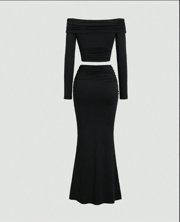 Timeless Black Ruched Two-Piece Set