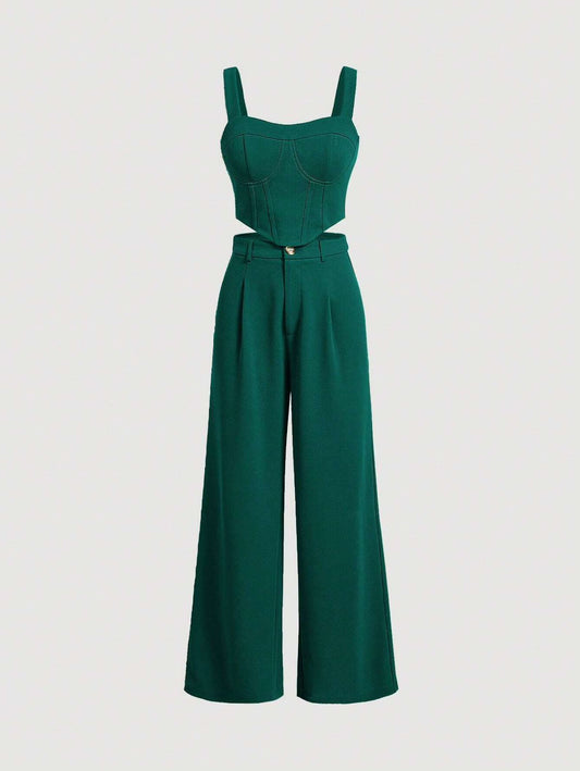 Emerald Elegance Corset Pant Set